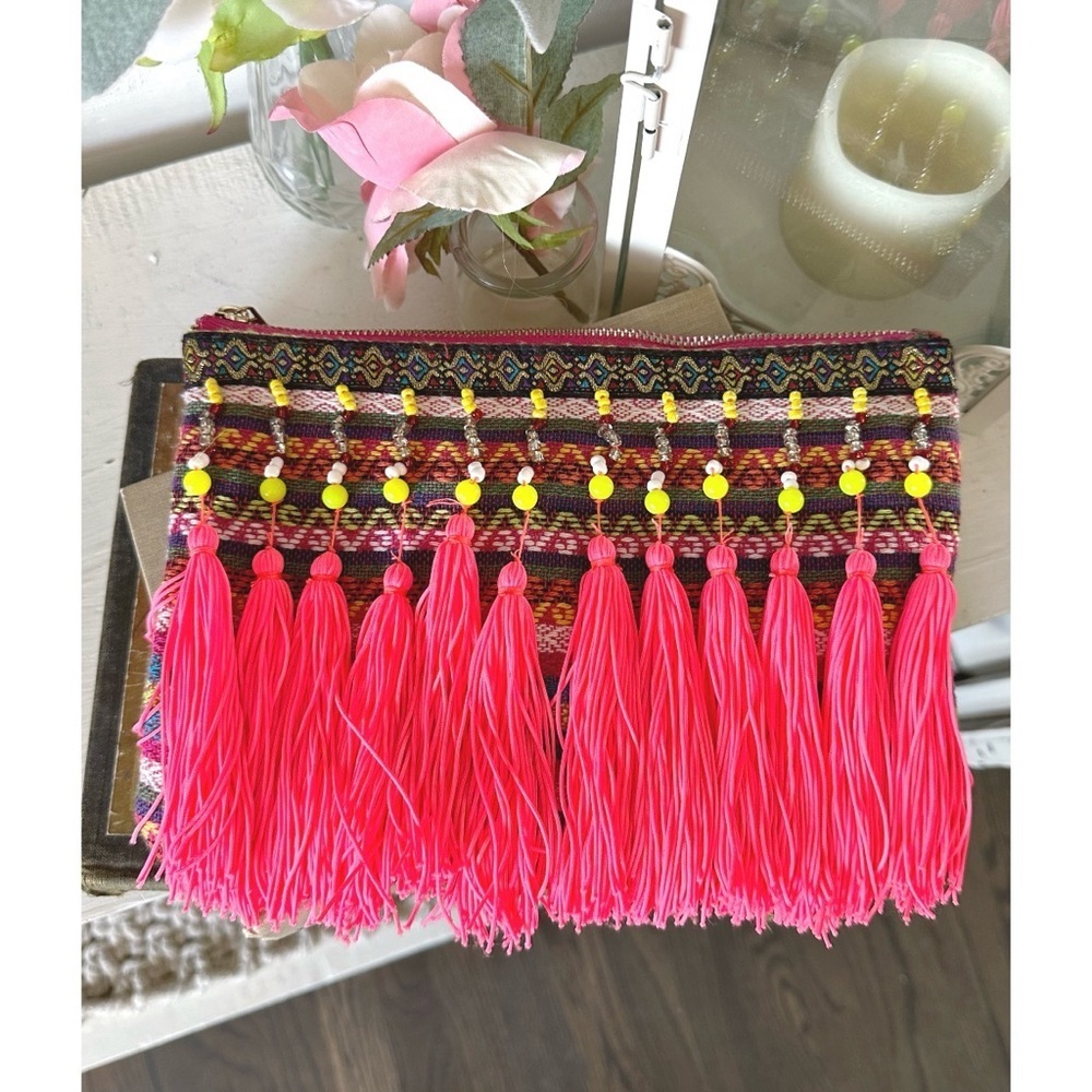 Merona Colorful Boho Woven Fringe Clutch - Picture 3 of 6